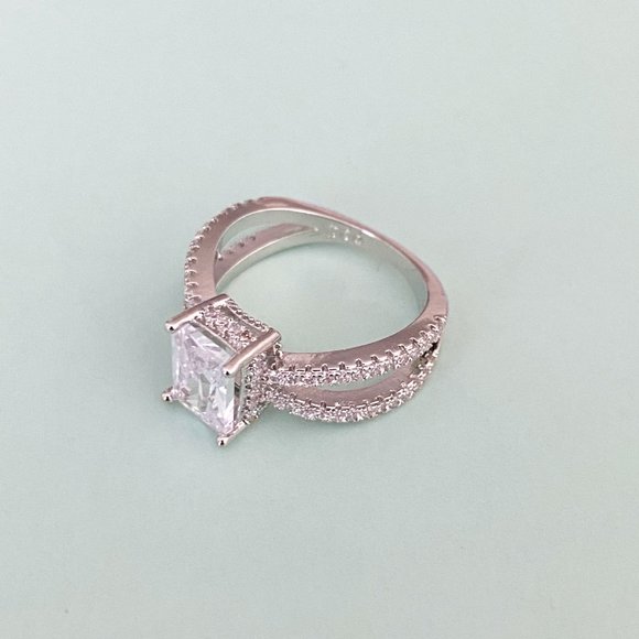 Square Cut CZ Solitaire Ring - Picture 4 of 7